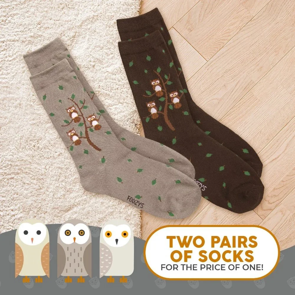 Owl Family Tree Hoot Bird Wise Horned Owls Animal 2 Pairs Foozys Women's Socks